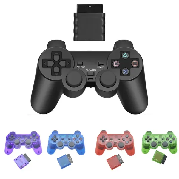 Mate Wireless Gamepad Color transparente para Sony PS2 2.4G Doble vibración Joystick Blutooth Controlador para PlayStation 2 Joypad