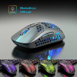 Muizen Draadloze Gaming Muis Bluetooth, RGB Ultra Lichtgewicht, Honingraat Stilte 2.4G Oplaadbare Lichtgevende Ademhaling voor Laptop/PC