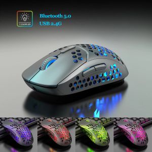 Ratones Ratón inalámbrico para juegos Bluetooth, RGB ultraligero, Honeycomb Silence 2.4G Respiración luminosa recargable para computadora portátil / PC