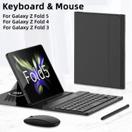 Ratones teclado inalámbrico y mouse para Samsung Galaxy Z Fold 6 5 4 3 2 Cubierta de cuero de soporte plegable magnético con lápiz