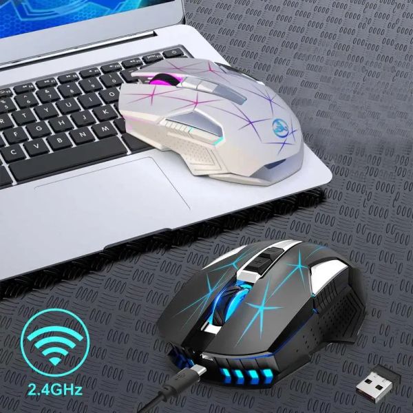 Souris sans fil éclairant la souris LED souris de jeu optique souris de jeu ergonomique avec 7 boutons programmables compatibles avec Windows PC