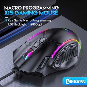 Mice X15 Gaming Mouse Wired 12800DPI 6 Level Macro Programmable Ergonomics 12Keys RGB Light 1000Hz Non Slip for PC Laptop FPS J230606
