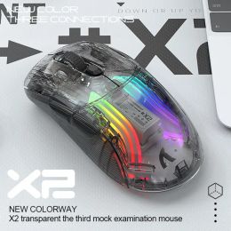 Souris X2 Transparent Filaire Sans Fil Bluetooth Souris RVB Jeu Coloré Compétition Électronique Bureau À Domicile Souris Silencieuse pour PC Ordinateur Portable