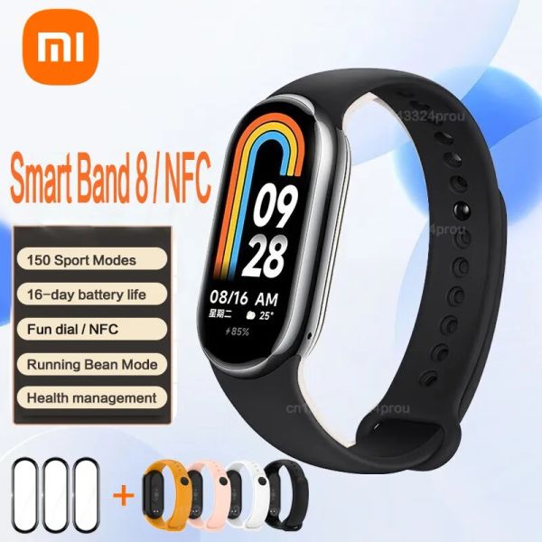 MICE Xiaomi Mi Band 8 NFC Blood Oxygène AMOLED Écran Fiess Bracelet Miband8 Fiess Traker Heart Rate Monitor xiomi Smart Band 7 8