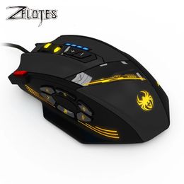 Ratones ZELOTES C-12 Ratón con cable USB Ratón óptico para juegos 12 botones programables Ratones para juegos de computadora 4 DPI ajustables 7 luces LED Ratón 231208