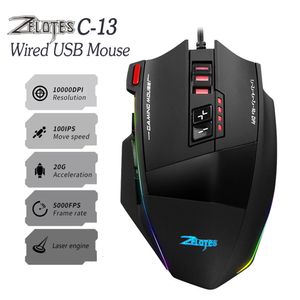 Muizen ZELOTES C-13 Bekabelde USB 13-knopsmuizen 13 programmeerbare knoppen 5-niveau 10000DPI Verstelbare RGB Optische Ergonomische Spelmuis 231208