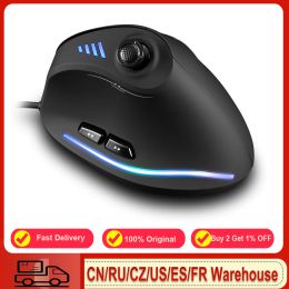 MICE Zelotes C18 Verticale muis Wired Gaming Mouse 11 Programmeerbare knoppen Verstelbare 10000DPI Laser Engine RGB Belt Computer Mouse