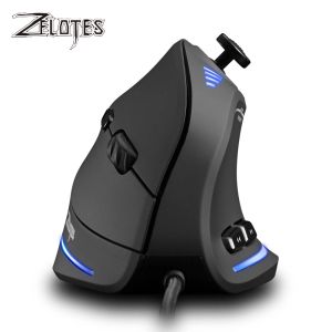 Souris Zelotes C18 Souris de jeu filaire 11 boutons programmables 10000DPI Moteur laser RVB Ceinture lumineuse 128KB Souris verticale pour ordinateur portable PC