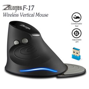 MICE ZELOTES F17 Gaming Vertical Mouse 6Button 2400DPI Ergonomische rechtopstaande draadloze LED -desktopgame -muizen voor computer laptop notebook