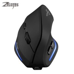 Souris ZELOTES F35 souris verticale 2.4GHz souris de jeu sans fil Rechargeable 6 boutons 2400DPI souris de joueur optique ergonomique pour ordinateur portable