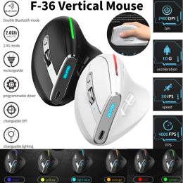 Souris ZELOTES F36 F36A 8 boutons souris rechargeable sans fil souris de jeu 2400 DPI souris optique verticale ergonomique souris USB pour PUBG