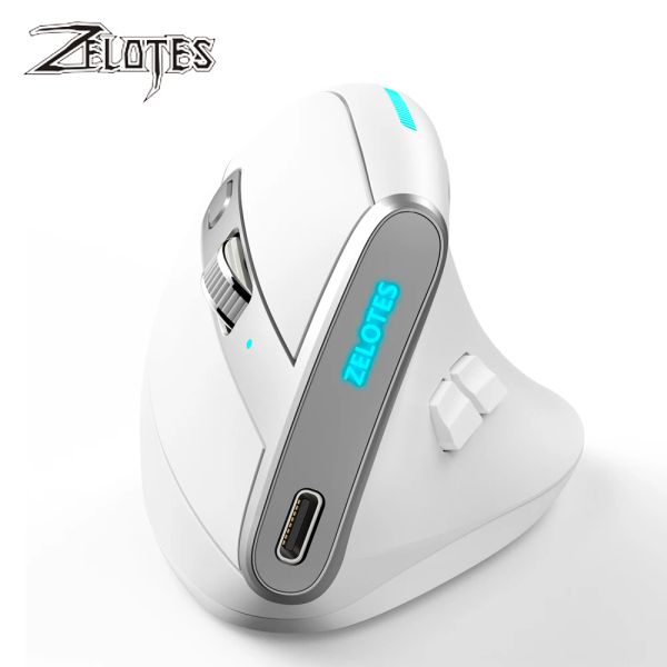 Ratones ZELOTES F36 Inalámbrico 2.4G Ratón Bluetooth 8 Botones 2400 DPI Ratón Vertical Óptico Ergonómico Ratones Recargables para PC Portátil