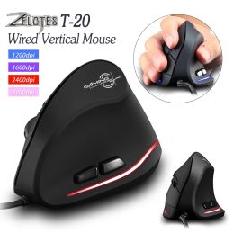 Muizen ZELOTES T20 Bekabelde verticale gamingmuis Oplaadbaar Ergonomisch 6 knoppen 3200 DPI USB optische muis voor computer Laptop Desktop