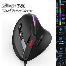 Souris ZELOTES T50 filaire verticale RGB souris de jeu souris optique 9 boutons 12800 DPI réglable pour ordinateur portable ordinateur de bureau ordinateur portable