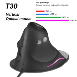Souris ZELOTES souris de jeu filaire souris ergonomique verticale Gamer souris verticale rvb souris optique programme USB 3200 DPI Pad étendu T30