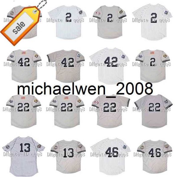 Mich28 1999 Rétro 2 DEREK JETER Jersey 13 Alex Rodriguez 42 Mariano Rivera 22 Roger Clemens 46 Andy Pettitte 2001 WS Maillots de baseball vintage