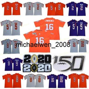 Mich28 kbshopCheap 2020 Clemson Tigers 5 Tee Higgins 8 Justyn Ross 3 Xavier Thomas 150.o 16 Trevor Lawrence 4 Deshaun Watson Púrpura Blanco Naranja Jersey