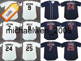 Mich28 hommes 7 KENNY LOFTON 8 ALBERT BELLE 9 CARLOS BAERGA 24 MANNY RAMIREZ 25 JIM THOME Maillot de baseball cousu