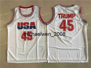 Mich28 hommes 45 Donald Trump film maillot de basket-ball USA Dream Team une mode 100% chemises de basket-ball cousues blanc