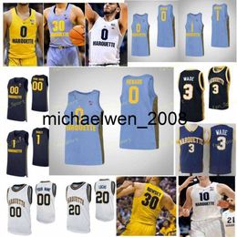 Mich28 NCAA College Marquette Golden Eagles Basketballtrikot 0 Markus Howard 1 Brendan Bailey 10 Sam Hauser 12 Matt Heldt 13 Ike Eke Custom