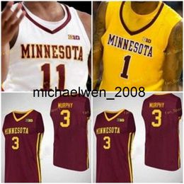 Mich28 NCAA College Minnesota Golden Gophers basketbalshirt 25 Daniel Oturu 31 Brock Stull 35 Matz Stockman 42 Michael Hurt op maat gestikt