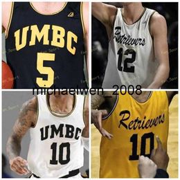 Mich28 NCAA College UMBC Retrievers basketbalshirt 21 Sam Schwietz 22 Ricky Council II 23 Max Curran 30 Daniel Akin 33 Arkel Lamar Custom