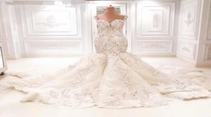 Michael Cinco Sparkly Lace Mermaid Vestidos de novia Catedral Train Floral Vneck Vneck Dubai Arabic Cail Vestido de novia2719105