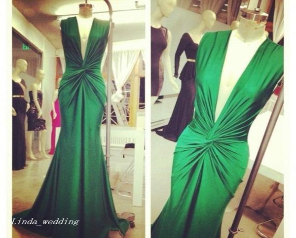 Michael Costello Green Night Robe Sexy Deep V Celebrity Célébreuse Portez une occasion spéciale robe Prom Party Gown5874294