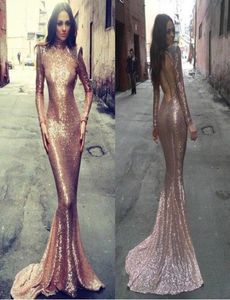 Michael Costello Sequin Prom Dresses Open Back 2016 Plus Size Gold Prom Dresses lange mouwen Mermaid Party formele jurken afstuderen9495854