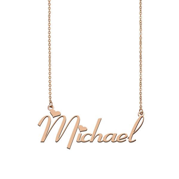 Michael nom collier pour femmes or personnalisé plaque signalétique pendentif filles cadeau d'anniversaire enfants meilleurs amis bijoux en acier inoxydable plaqué or 18 carats