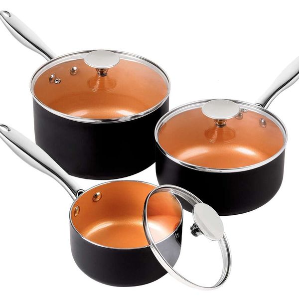 Couvercle Michel-Ange, 1qt 2qt 3qt Sauce casserole en céramique casserole avec couvercles, petits pots en cuivre, casserole antiadhésive, coffre-fort du four
