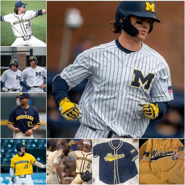 Michigan Béisbol cosido Jersey Michael Murphy Cole Caruso Greg Pace Jr. Noah Miller Kyle Dernedde Kurt Barr Joe Longo Dylan Stanton Bradley Link Sachem Ramos