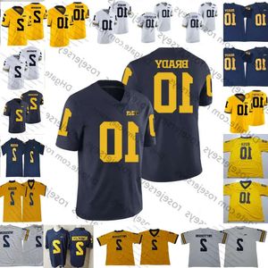 Michigan NCAA Wolverines # 10 Tom Brady Jersey Vente chaude # 2 Charles Woodson Shea Patterson 2019 New College Football Navy Blue White Yel High