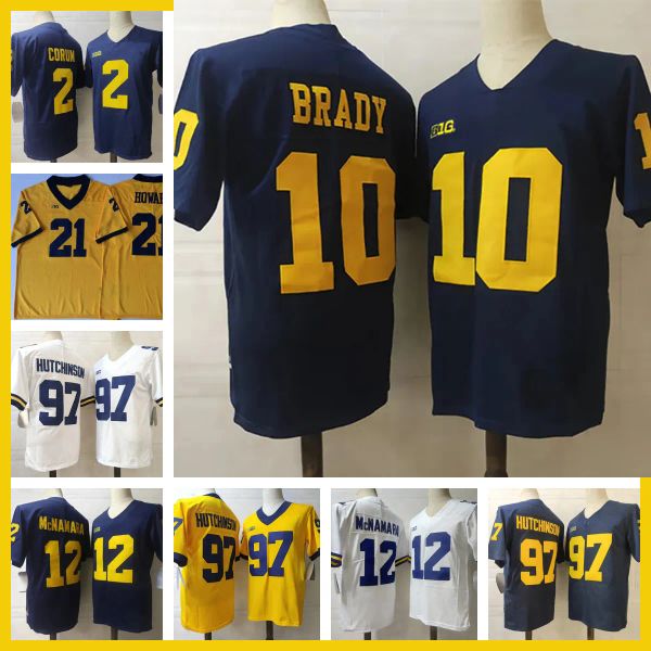 Camisetas de fútbol universitario de Michigan NCAA Wolverines 2 Shea Patterson Desmond Howard 10 Tom Brady 4 Jim Harbaugh Charles Woodson Jabrill Pepper High