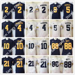 Michigan Woerines Limited College Jersey 4 Jim Harbaugh 2 Woodson 5 Peppers 10 Brady 21 Howard 88 Butt Wit Marineblauw Ed Football