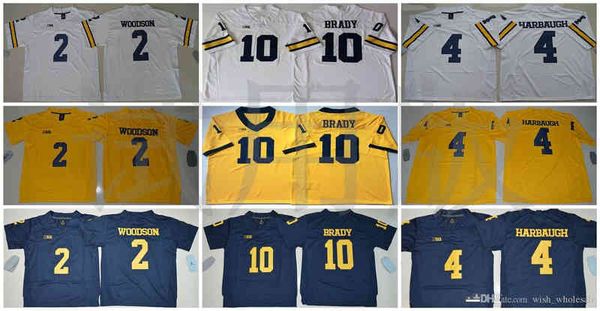 Michigan Wolverines 4 Jim Harbaugh 10 Tom Brady 5 Jabrill Peppers 2 Charles Woodson 21 Desmond Howards Camisetas universitarias de fútbol cosidas