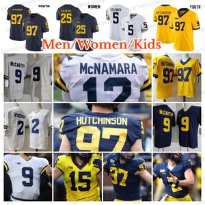 Michigan 9 JJ McCarthy Football Jersey Corum Brady Donovan Edwards Ronnie Bell Howard Charles 2 Woodson Hutchinson Barrett Kinnel College Cousu Personnalisé Hommes Enfants