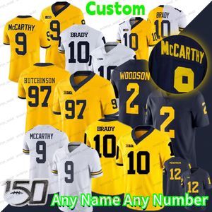 Michigan 9 J.J. McCarthy College voetbalshirt Woodson 2 Corum McNamara 10 Tom Brady 4 Jim Harbaugh 5 Jabrill Peppers Aidan Hutchinson geel witte truien heren kinderen