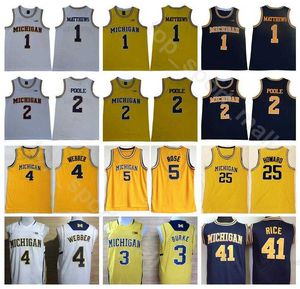 Michigan Wolverines College Basketball Jersey for Men - Bleu / White