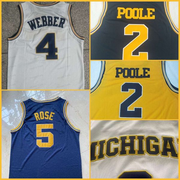 Michigan Wolverines College Basketball Jersey Jalen Juwan Rose 25 Howard Rice Poole Blue White Mens Jerseys Camas marinas amarillas