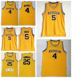 Michigan Wolverines College Jalen Rose Maillots 5 Hommes Basketball Chris Webber 4 Juwan Howard Maillots 25 Équipe Couleur Jaune Université