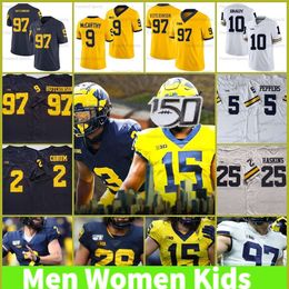 Camiseta de fútbol de Michigan Wolverines 9 JJ McCarthy Tom Brady Aidan Hutchinson Blake Corum 2 Charles Woodson 10 Tom Brady Mcnamara 25 Hassan Haskins 3 Rashan Gary