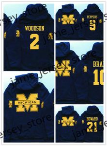 Michigan Wolverines gestikte trui met capuchon Jersey 2 Charles Woodson 4 Jim Harbaugh 5 Jabrill Peppers 10 Tom Brady 21 Desmond How6722888