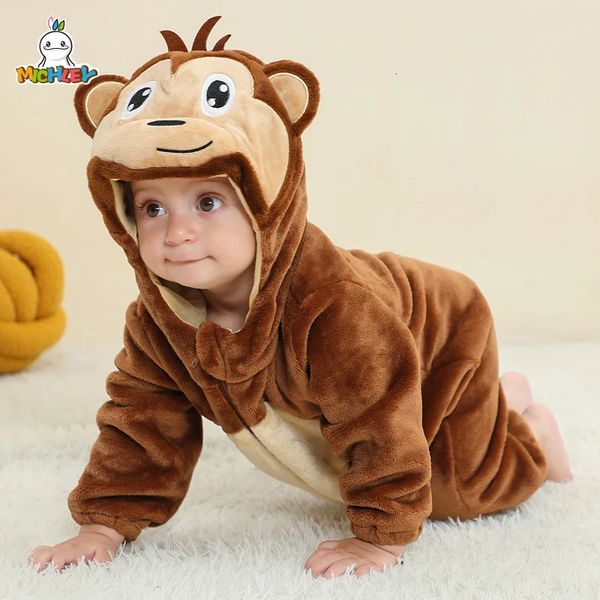 MICHLEY Halloween bébé dessin animé barboteuse hiver né singe à capuche vêtements pour bébés garçon fille pyjamas Animal Onesie combinaison 240116