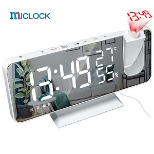 MICLOCK 3D Projection réveil R numérique avec chargeur USB 18 CM grand miroir LED affichage variateur automatique 220311