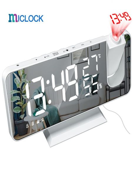 MICLOCK 3D Projeção Despertador Rádio Relógio Digital com Carregador USB 18 CM Grande Espelho Display LED Despertador Auto Dimmer2201774