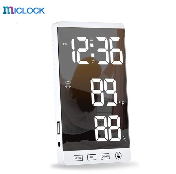 MICLOCK-reloj despertador Digital con espejo, LED de pared táctil, tiempo con pantalla de temperatura y humedad, puerto USB, mesa electrónica, 220311