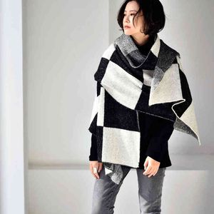 MICOCO J2025C Koreaanse mode-raster wol gemengd lange sectie comfortabele warme sjaal grote sjaal