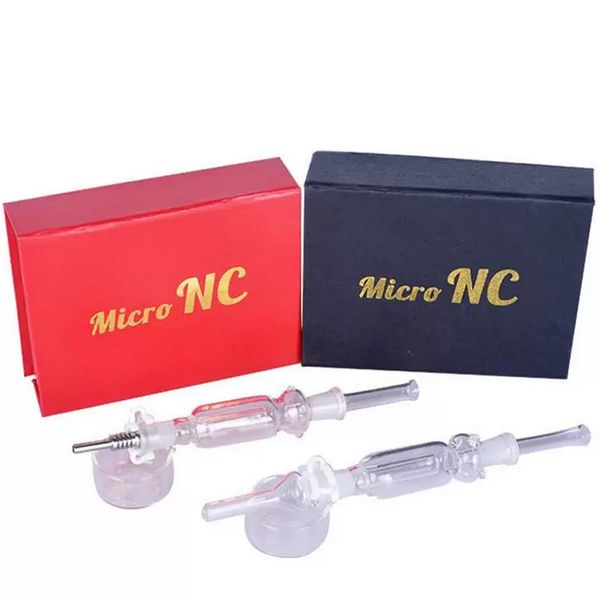 Micro 10mm NC Nector Collector Kits Accessoires pour fumer avec des pointes en verre en acier inoxydable sans dôme Pointe en titane Huile Dab Rigs Vaporisateur Pipe à eau Bongs