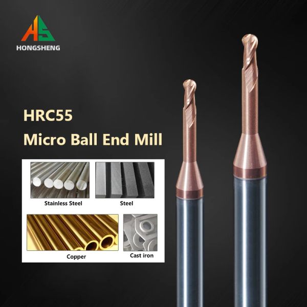 Micro bola de bola de molino de carburo procesador de costillas CNC cuello largo profundo mini herramienta mini R0.5,0.75,1 R1.25 bits de enrutador para ranura profunda